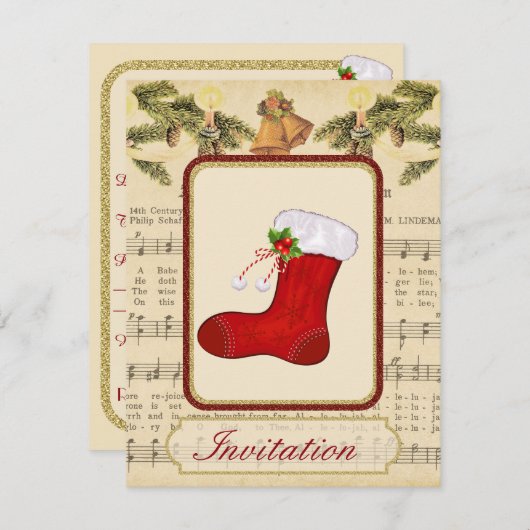 クリスマスとヴィンテージクリスマスパーティの招待状 招待状 (正面/裏面)