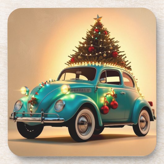 クリスマスとヴィンテージ車 コースター (正面)