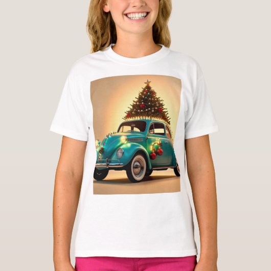 クリスマスとヴィンテージ車 Tシャツ (正面)