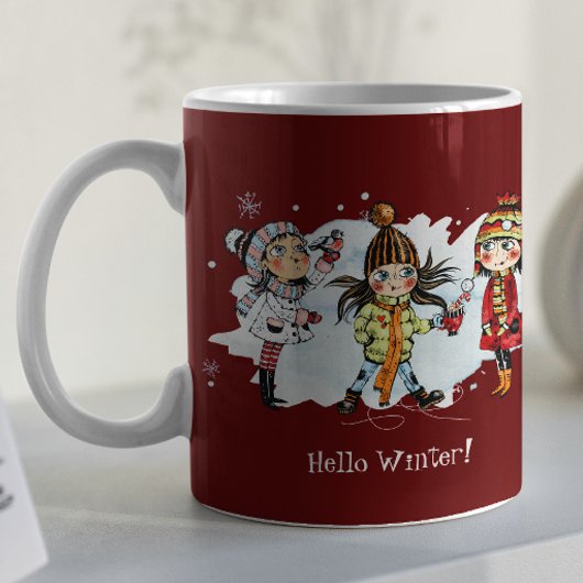 クリスマスと冬のかわいい女の子雪だるま コーヒーマグカップ