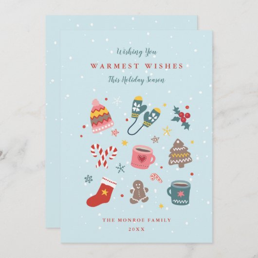 クリスマスと冬のアイコンホリデーカード シーズンカード (正面/裏面)
