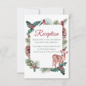 クリスマスと冬の結婚式 赤い花のトナカイ 招待状 (正面)