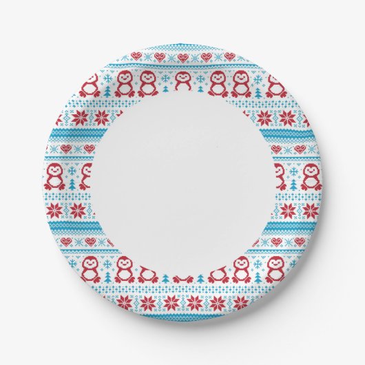 クリスマスと冬の編み物 ペーパープレート (正面)