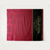 クリスマスと冬の赤と金のブラック ウェディング バックドロップ タペストリー (正面(横))