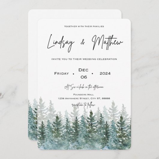クリスマスと冬をテーマにした結婚式招待状 招待状 (正面/裏面)