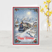 クリスマスと古い機関車 カード (黄色い花)