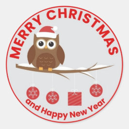 クリスマスと年賀状のカワイフクロウ ラウンドシール