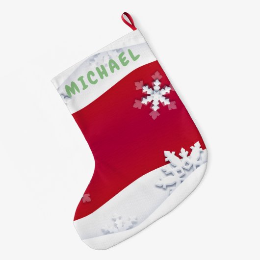 クリスマスと新年おめでとう！モノグラム ラージクリスマスストッキング (裏面 (吊り時))