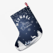 クリスマスと新年おめでとう！モノグラム ラージクリスマスストッキング (裏面 (吊り時))