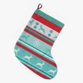 クリスマスと新年おめでとう!北欧パターン ラージクリスマスストッキング (正面 (吊り時))