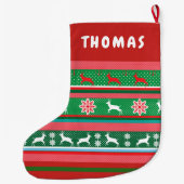 クリスマスと新年おめでとう!北欧パターン ラージクリスマスストッキング (裏面)