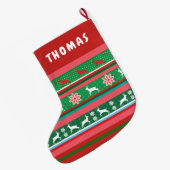 クリスマスと新年おめでとう!北欧パターン ラージクリスマスストッキング (裏面 (吊り時))