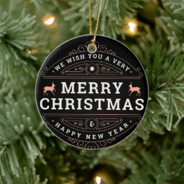 クリスマスと新年のあけましておめでとうございます ブラックネーム セラミックオーナメント