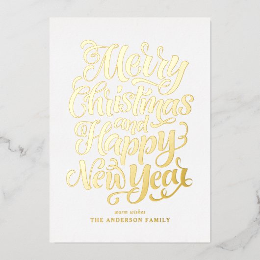 クリスマスと新年のおめでとう カリグラフィー 箔シーズンカード (正面)