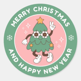 クリスマスと新年のお祝いカード ラウンドシール