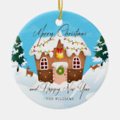 クリスマスと新年のごろごろしたジンジャーブレッド セラミックオーナメント (正面)