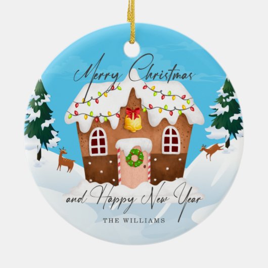 クリスマスと新年のごろごろしたジンジャーブレッド セラミックオーナメント (裏面)