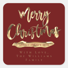 クリスマスと新年のご挨拶 エレガントな赤と金 スクエアシール