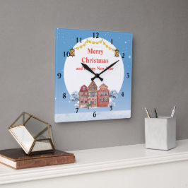 クリスマスと新年のご挨拶 10.75"  スクエア壁時計