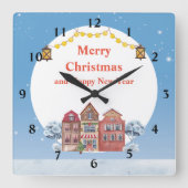 クリスマスと新年のご挨拶 10.75"  スクエア壁時計 (正面)