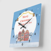 クリスマスと新年のご挨拶 10.75"  スクエア壁時計 (傾斜)