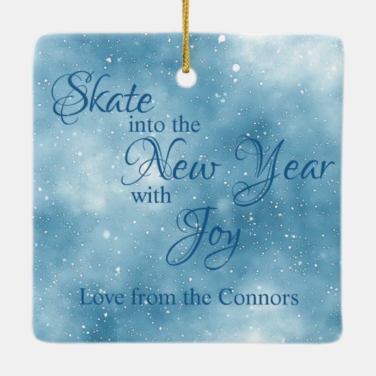 クリスマスと新年のスケートをするシロクマ セラミックオーナメント (裏面)