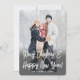 クリスマスと新年のホワイトスクリプト2枚の写真入りカード シーズンカード