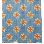 クリスマスと新年の休日の子供の青遊色 シャワーカーテン (正面)