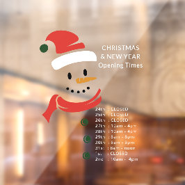 クリスマスと新年の営業時間 サンタクロース スノーマン ウィンドウサイン