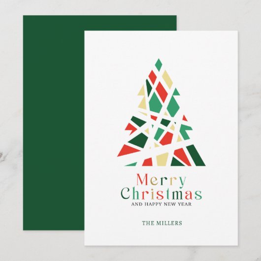 クリスマスと新年の挨拶カード ツリー 招待状 (正面/裏面)