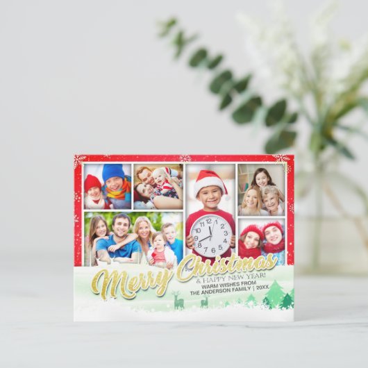 クリスマスと新年の挨拶6枚の写真コラージュ シーズンポストカード (スタンド正面)