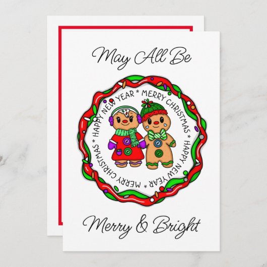 クリスマスと新年の挨拶 | ジンジャーブレッドマン シーズンカード (正面/裏面)