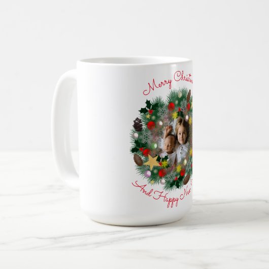 クリスマスと新年の挨拶、王冠の写真 コーヒーマグカップ (正面左)