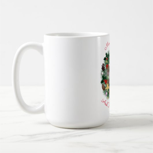クリスマスと新年の挨拶、王冠の写真 コーヒーマグカップ (左)