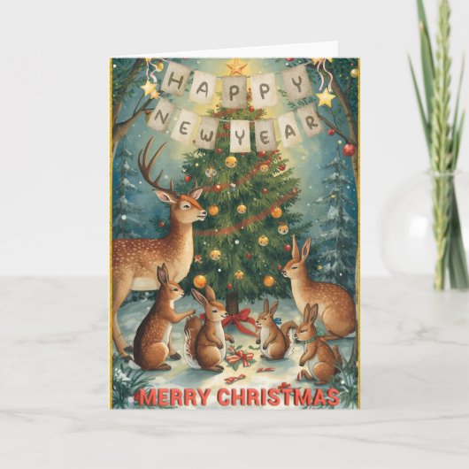 クリスマスと新年の森のグリーティングカード カード (正面)