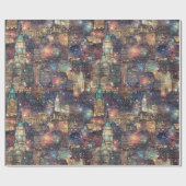 クリスマスと新年の水彩画のフィラデルフィア ラッピングペーパー (フラット)