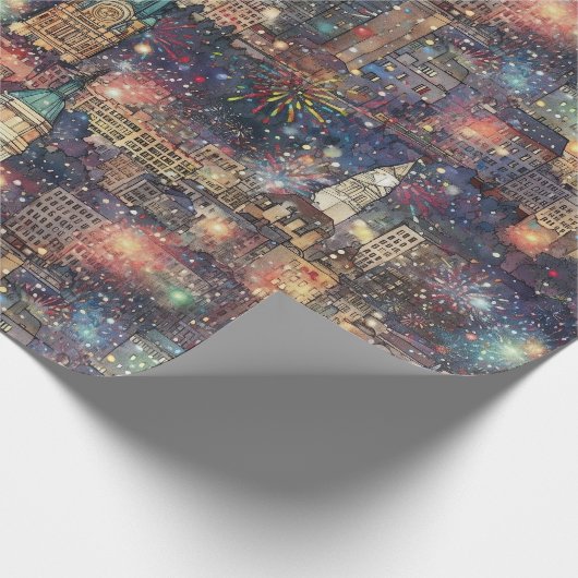 クリスマスと新年の水彩画のフィラデルフィア ラッピングペーパー (角)