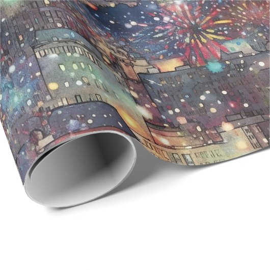 クリスマスと新年の水彩画のフィラデルフィア ラッピングペーパー (ロールコーナー)