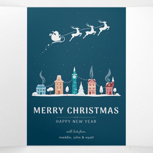 クリスマスと新年の町の喜び 三つ折りクリスマスカード (内部中)