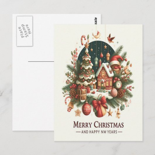 クリスマスと新年。 ポストカード (正面/裏面)