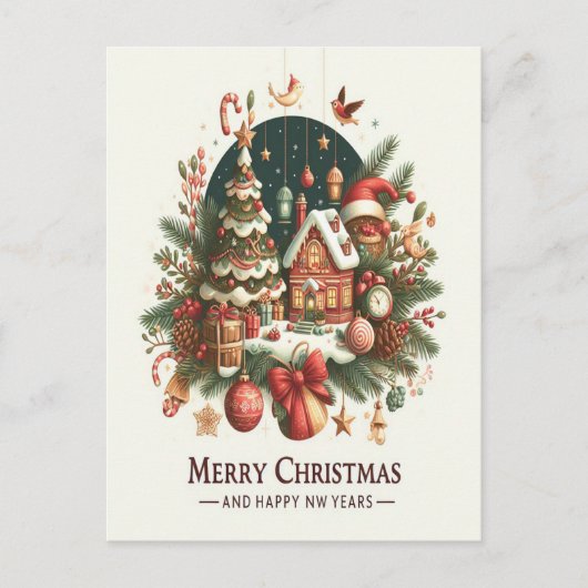 クリスマスと新年。 ポストカード (正面)