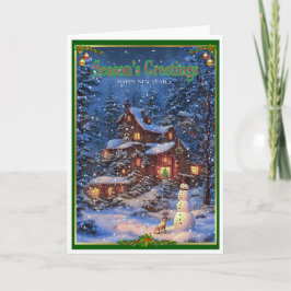 クリスマスと犬と雪だるま カード