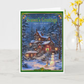 クリスマスと犬と雪だるま カード (黄色い花)