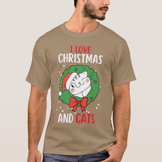 クリスマスと猫好きクリスマスヴィンテージ Tシャツ (正面)