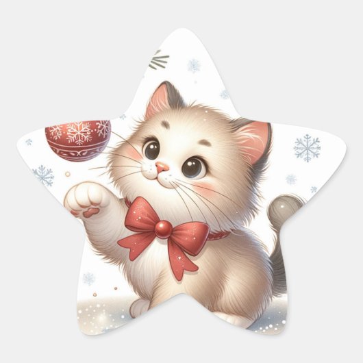 クリスマスと猫 星シール (正面)