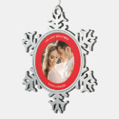 クリスマスと結婚おめでとう 写真入り スノーフレークピューターオーナメント (右)