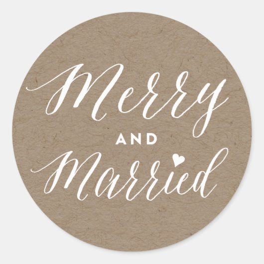 クリスマスと結婚のお知らせ ブラウン クラフト紙 ウェディング ラウンドシール (正面)