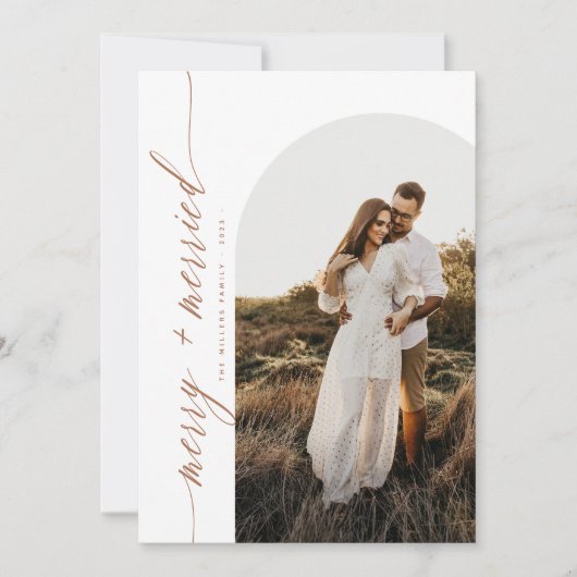 クリスマスと結婚のテラコッタ写真アーチ シーズンカード (正面)