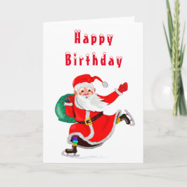 クリスマスと誕生日おめでとうカード プレゼントを持ったサンタクロース カード