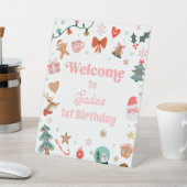 クリスマスと誕生日おめでとうサイン 女の子が大喜び 台座サイン (インサイチュ)